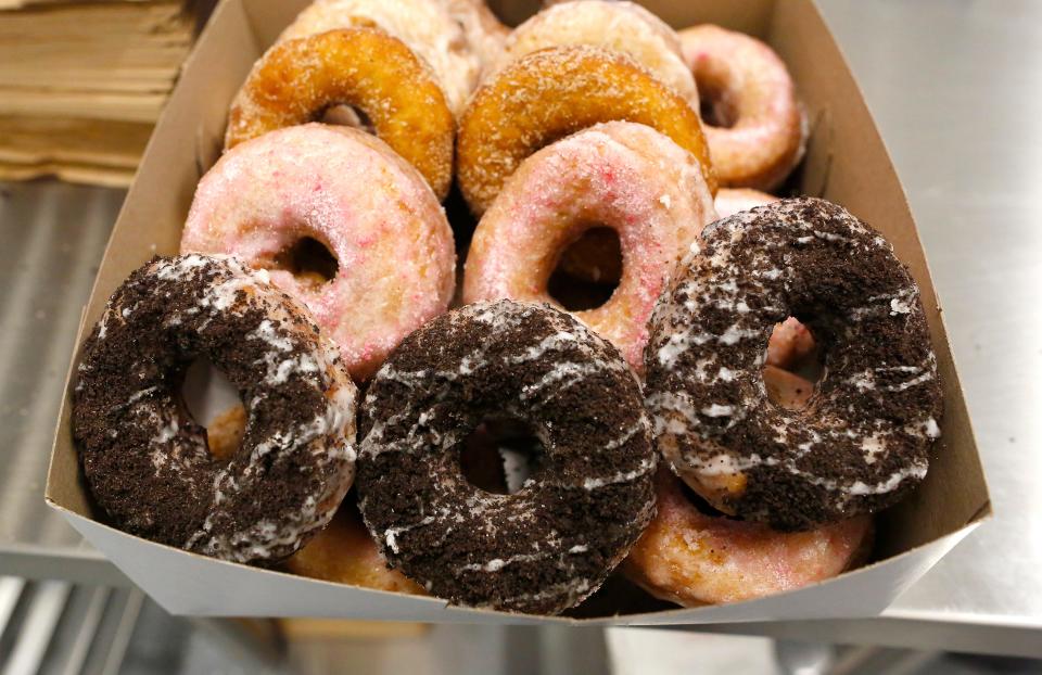 A variety box of doughnuts from Halo Potato Donuts at the shop's store on South Main Street in Gainesville.