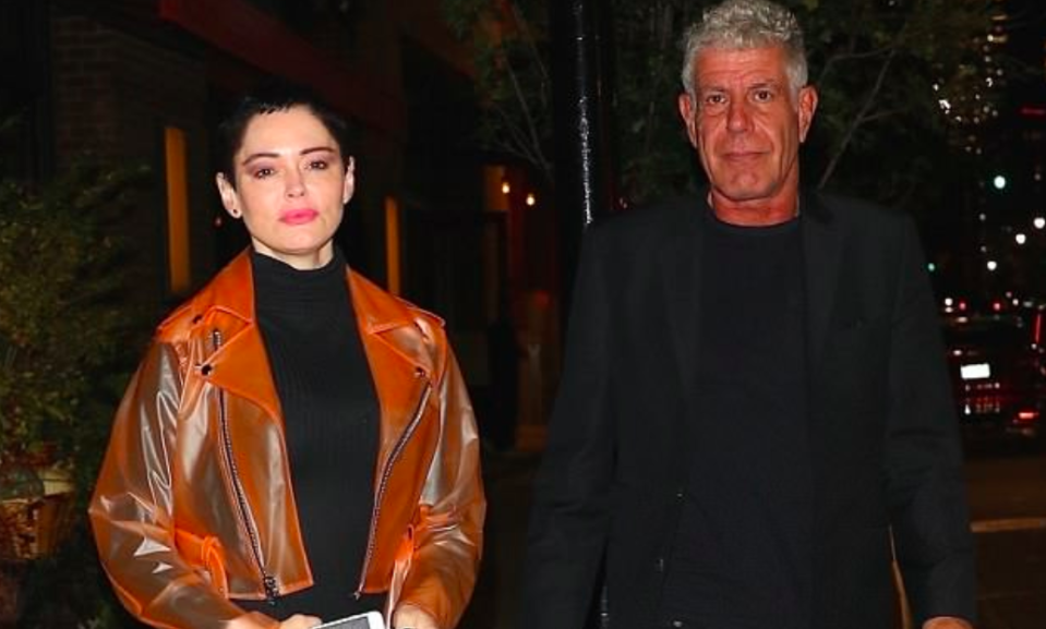 Rose McGowan and Anthony Bourdain, seen here in November 2017, became friends when he supported her throughout the claims she was assaulted by Harvey Weinstein. Source: Backgrid