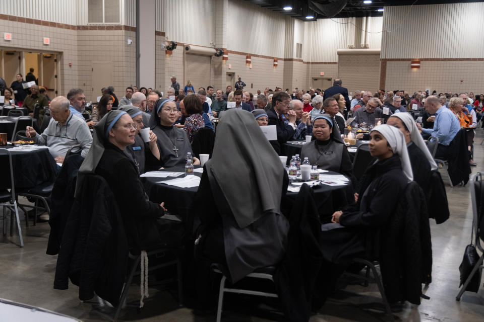 A group enjoys a morning of prayer Tuesday morning at the 34th annual Amarillo Community Prayer Breakfast at the Amarillo Civic Center.
