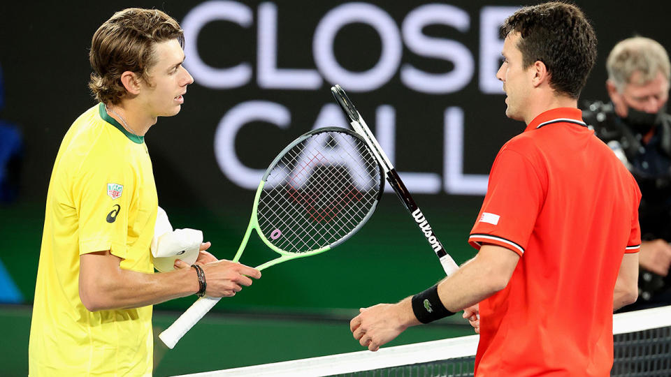 Alex de Minaur and Roberto Bautista Agut, pictured here after their ATP Cup clash.