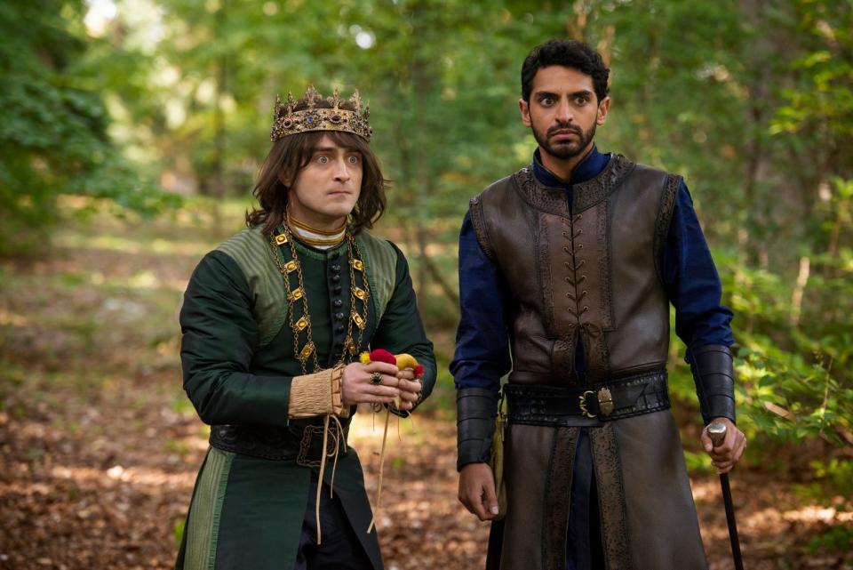 Prince Chauncley (Daniel Radcliffe, left) and his aide, Lord Chris Vexler (Karan Soni), in a scene from TBS' "Miracle Workers: Dark Ages."