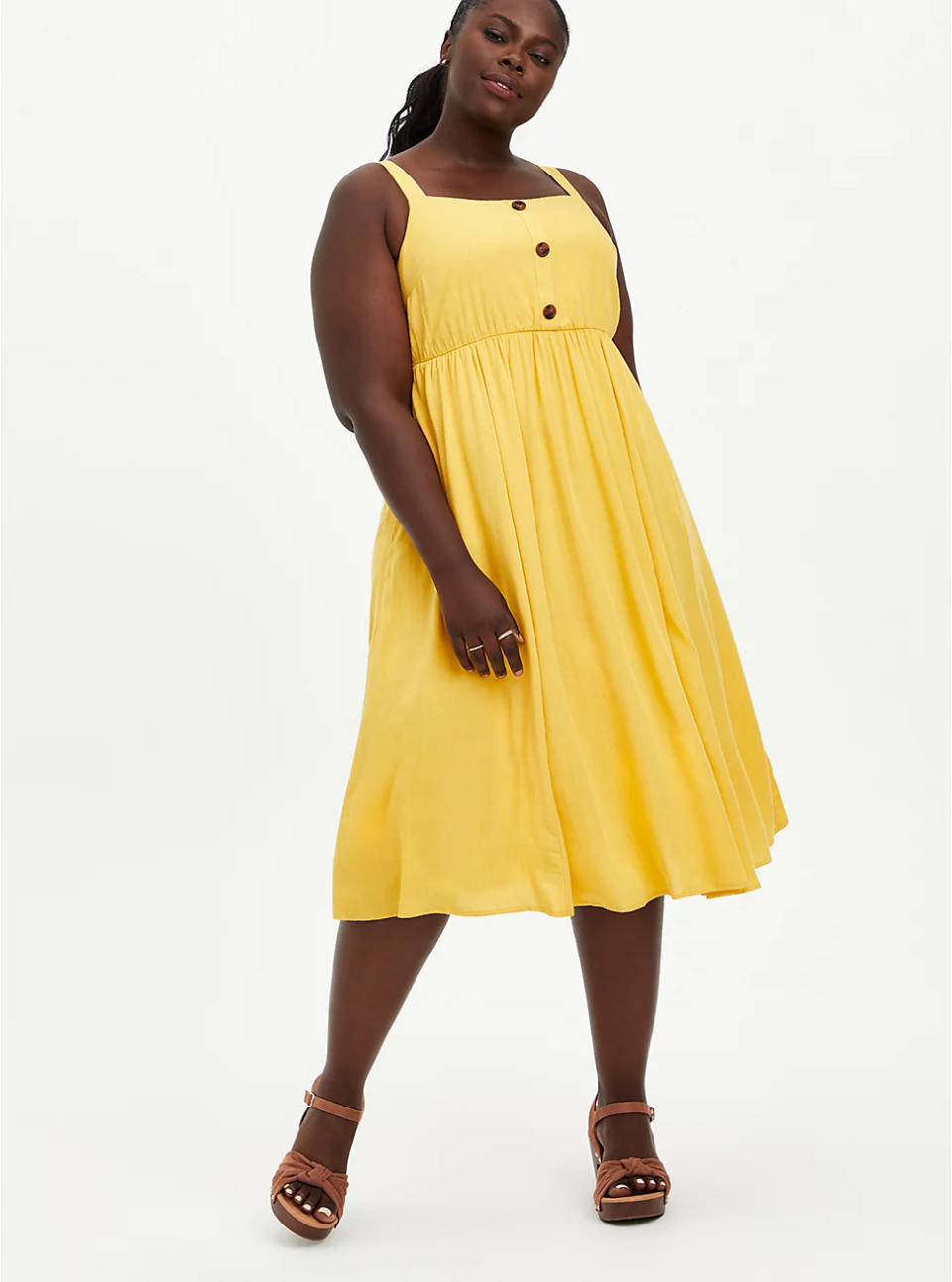 Cross Hatch Pinafore Midi Dress. Image via Torrid.