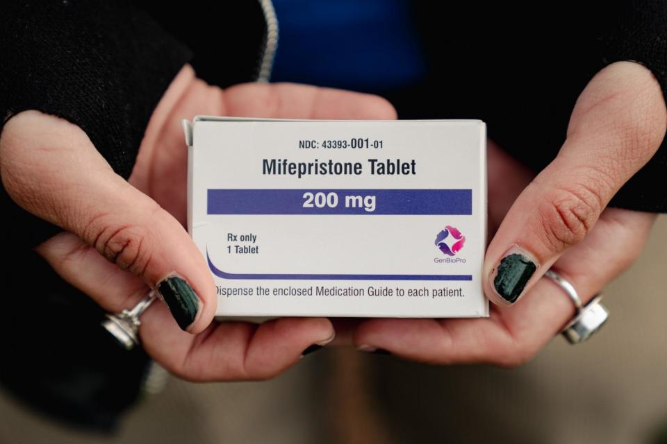 PHOTO: This image shows a box of mifepristone outside the Supreme Court in Washington, DC, on March 26, 2024.  (The Washington Post via Getty Images, FILE)