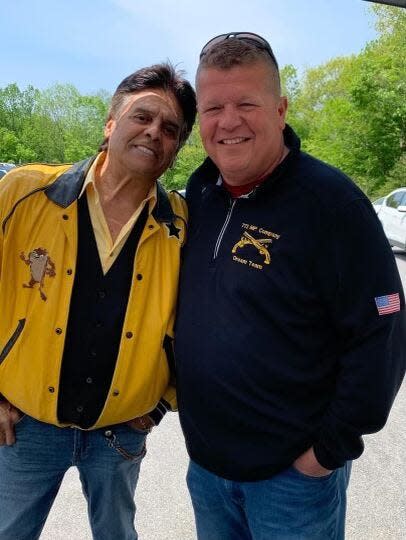 Actor Erik Estrada, left, and author Steven Manchester meet to discuss plans to adapt two of Manchester's books into films.