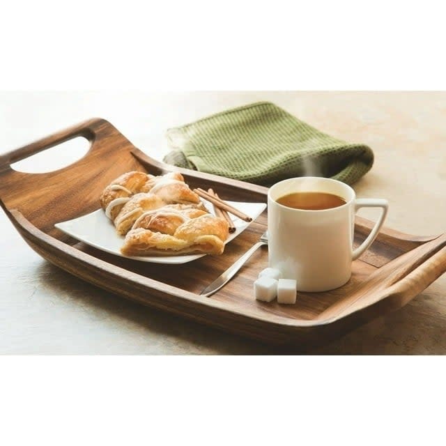 the tray filled with breakfast and coffee