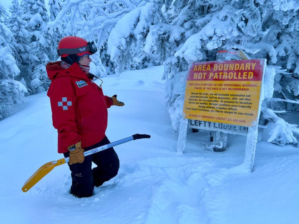 Kirstie Simpson at work at Mt. Sima, where she heads the ski patrol team. 