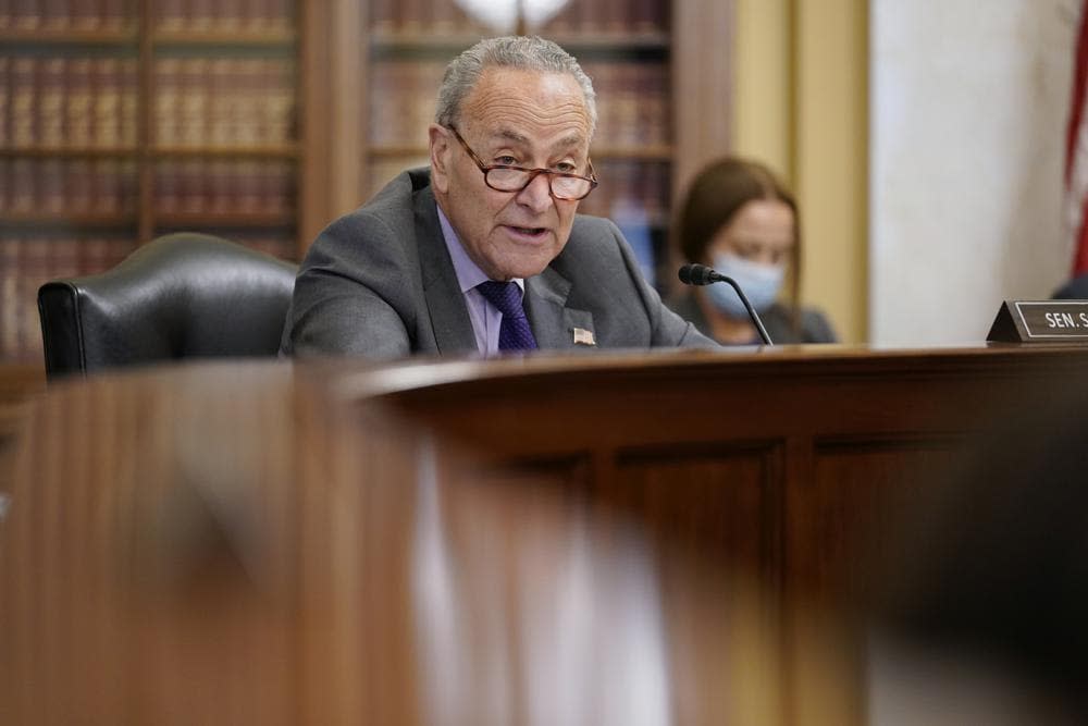 Senate Majority Leader Chuck Schumer of N.Y., speaks during a Senate Rules Committee hearing at the Capitol in Washington, Tuesday, May 11, 2021. (AP Photo/J. Scott Applewhite)