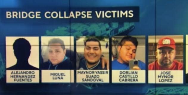 Five men killed in the Key Bridge collapse have been identified. A sixth victim is a man named Carlos whose full name has not been released.  