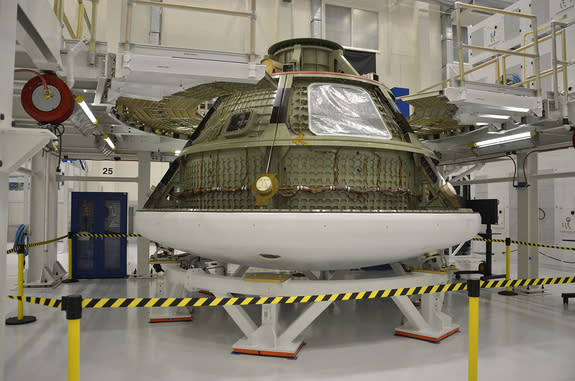 Ground test version of the Orion multi-purpose crew vehicle (MPCV) inside the Operations and Checkout (O&C) building at NASA’s Kennedy Space Center in Florida. The capsule is being used to ready the facility for the arrival of the first MPCV th