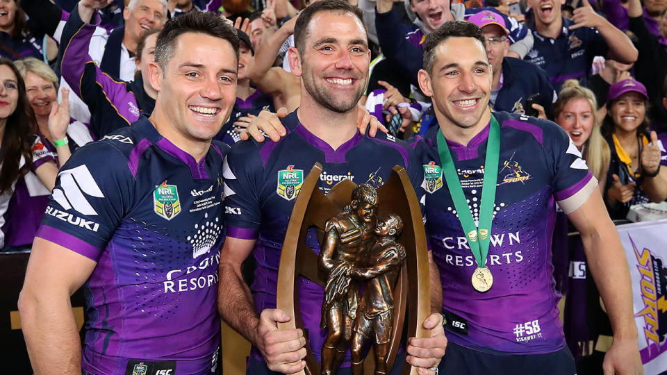 Cooper Cronk, Cameron Smith and Billy Slater in 2017. (Photo by Cameron Spencer/Getty Images)