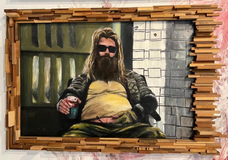 Canton area artist Drew Dudek will open an exhibit in the loft studio space on the second floor of Patina Arts Centre in downtown Canton during September's First Friday events. Paintings include portraits of celebrities and pop culture characters, including Thor from "The Avengers" movie.