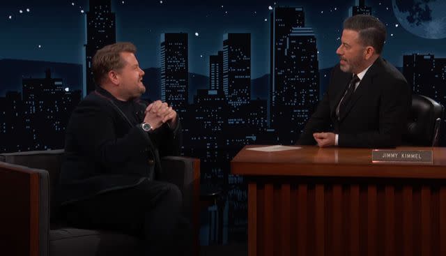 <p>Jimmy Kimmel Live/YouTube</p> James Corden on 'Jimmy Kimmel Live' on April 2, 2024