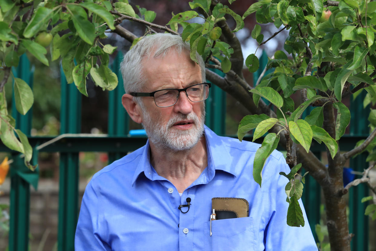 Labour leader Jeremy Corbyn at a community garden project during a visit to Macclesfield in Cheshire as he urges people and communities to come together to demand climate justice.