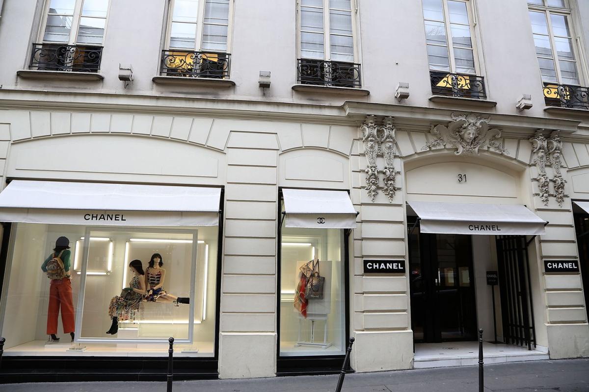 The closed luxury store Chanel at Place Vendome decorated with