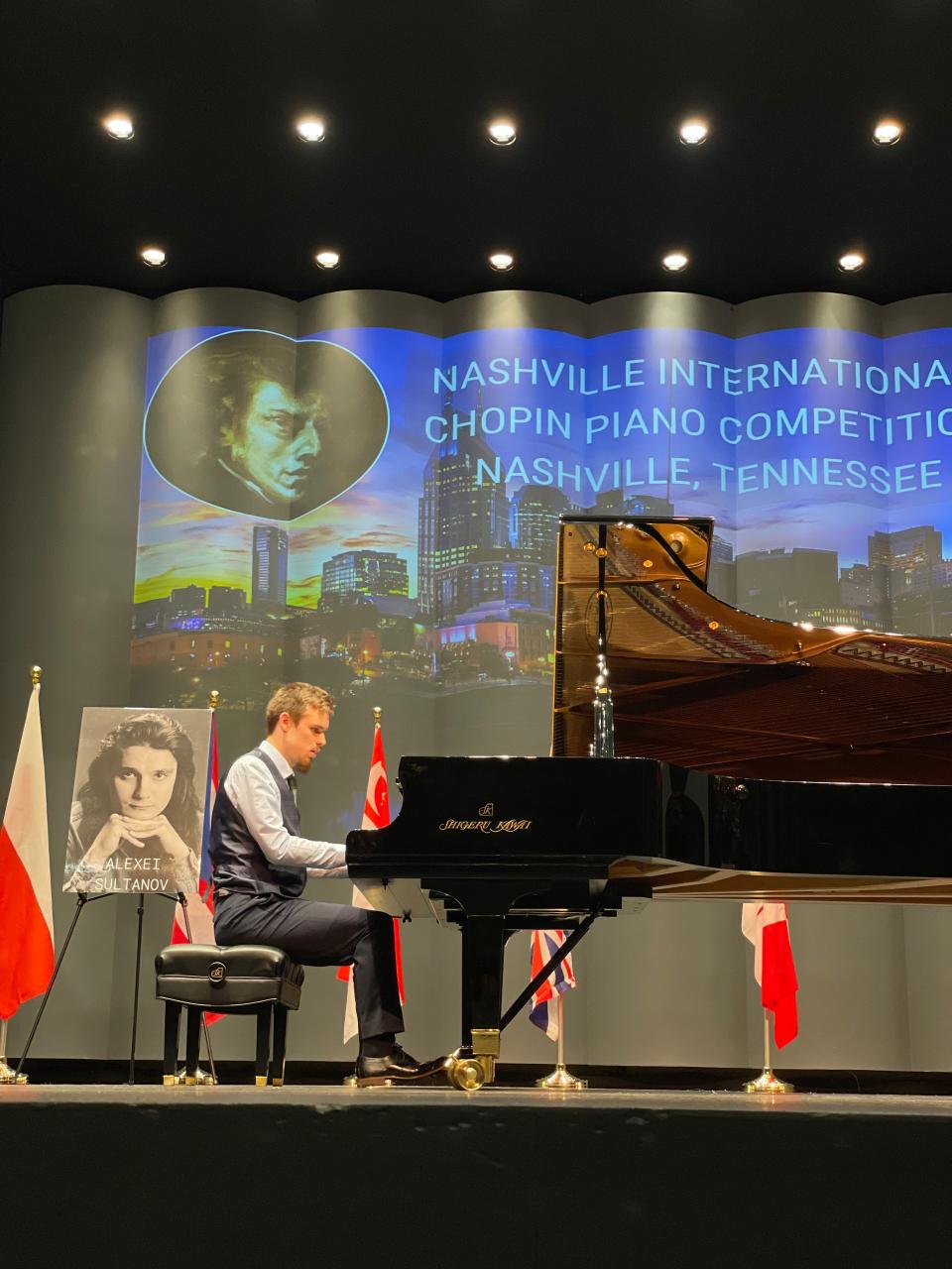 Ethan Loch, a 19-year-old from the United Kingdom and a piano virtuoso born blind at birth, performs at Nashville's International Chopin Piano Competition on Oct. 14, 2023.