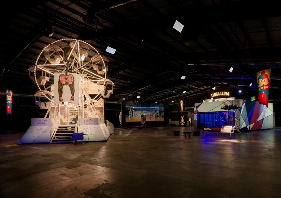 Jean-Michel Basquiat’s Ferris wheel, with Roy Lichtenstein’s Luna Luna Pavilion and Salvador Dalí’s Dalídom in the background (Jeff McLane)