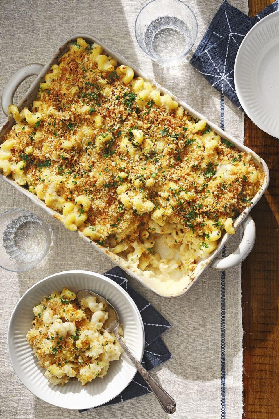<p>Mac and cheese is already creamy comfort food, but this cauliflower-boosted variety not only gets a boost of fiber and vitamins, the veggie purée actually makes it <em>creamier</em>. You're welcome.</p><p><strong><a href="https://www.countryliving.com/food-drinks/a30418292/cauliflower-mac-and-cheese-recipe/" rel="nofollow noopener" target="_blank" data-ylk="slk:Get the recipe" class="link ">Get the recipe</a>.</strong></p>