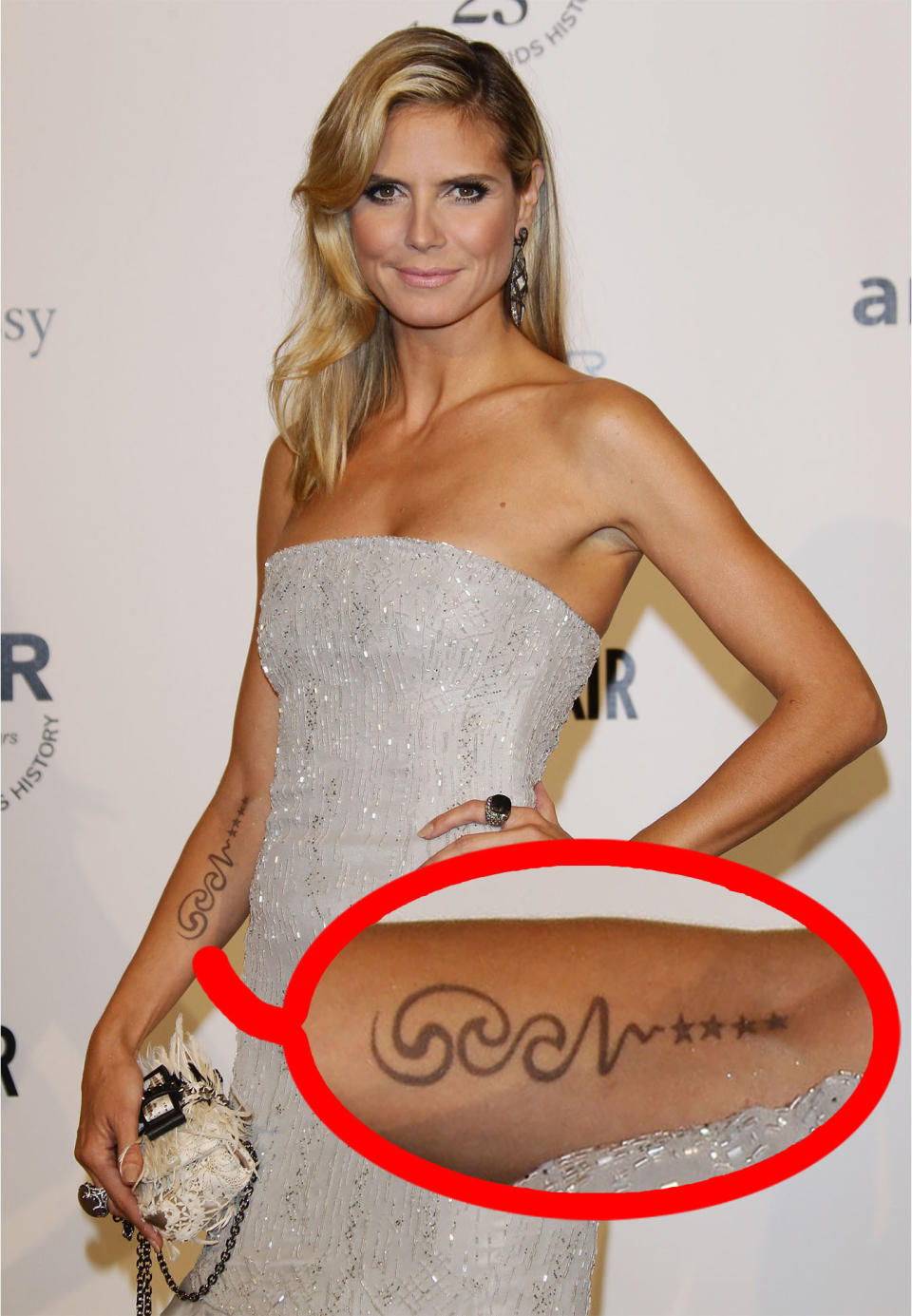 A design of Seal's name on Heidi's forearm