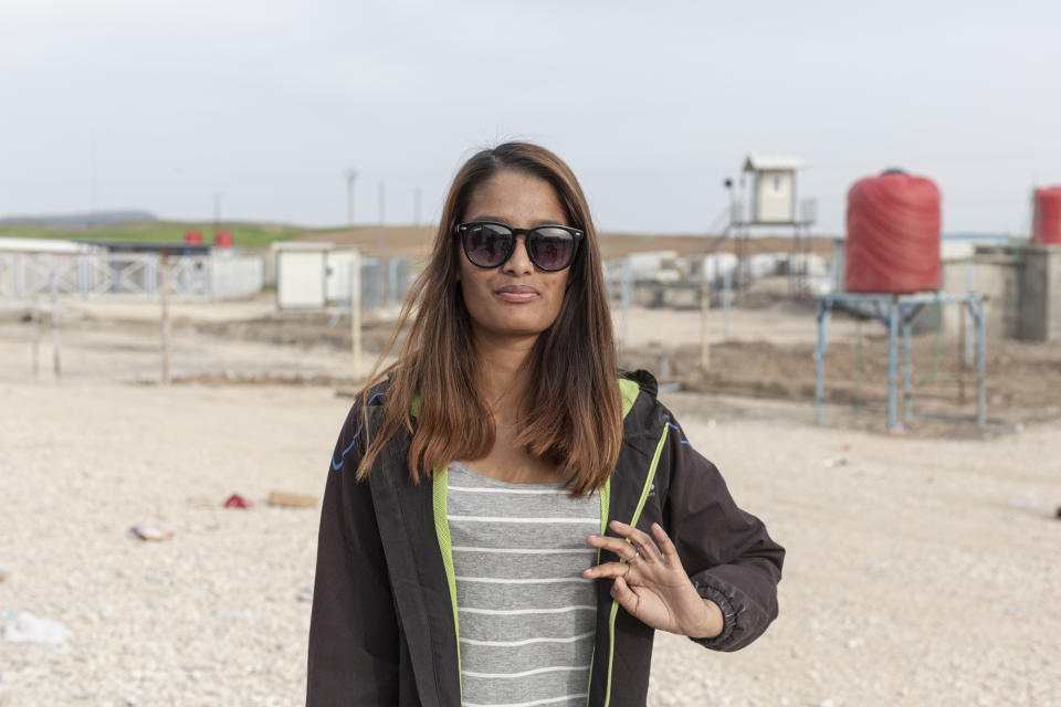 ROJ CAMP, NE SYRIA - MARCH 14: British-born Shamima Begum from Bethnal Green in London, who joined Islamic State in Syria aged 15 in 2015, is photographed at Roj Camp, where she is currently interred with other women who were members of Islamic State, on March 14, 2021, in Roj camp, Syria. (Photo by Sam Tarling/Getty Images)