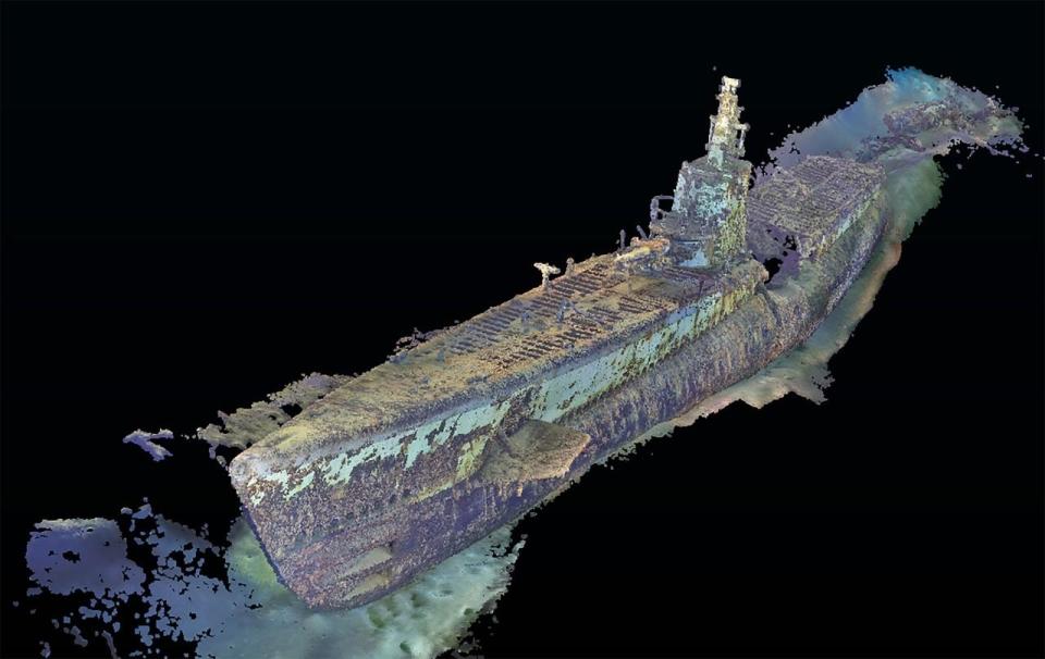 4D photogrammetry model of USS Harder (SS 257) wreck site by The Lost 52 Project. The Lost 52 Project scanned the entire boat and stitched all the images together in a multi-dimensional model used to study and explore the site. / Credit: Tim Taylor and the Lost 52 Project.