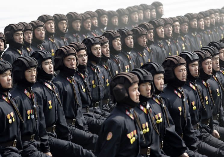 Soldiers take part in a military parade in Pyongyang (Rex)