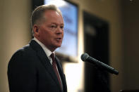 Bobby Petrino is introduced as the new NCAA college football head coach at Missouri State during a news conference Thursday, Jan. 16, 2020, in Springfield, Mo. Petrino has a 119-56 record in 14 seasons at Arkansas, Western Kentucky and Louisville and replaces Dave Steckel who was fired after winning just 13 games in five seasons. (AP Photo/Jeff Roberson)