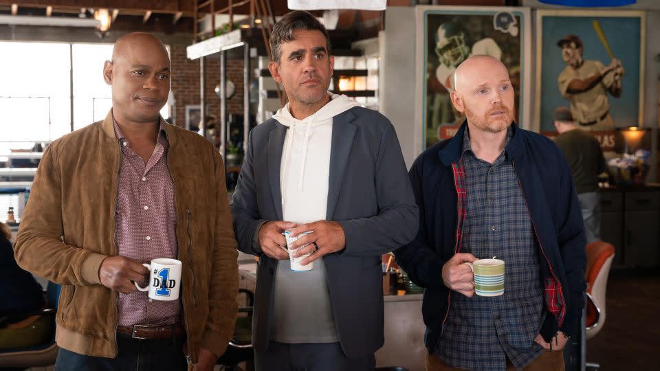 Bokeem Woodbine as Mike, Bobby Cannavale as Connor and Bill Burr as Jack in "Old Dads." - Michael Moriatis/Netflix