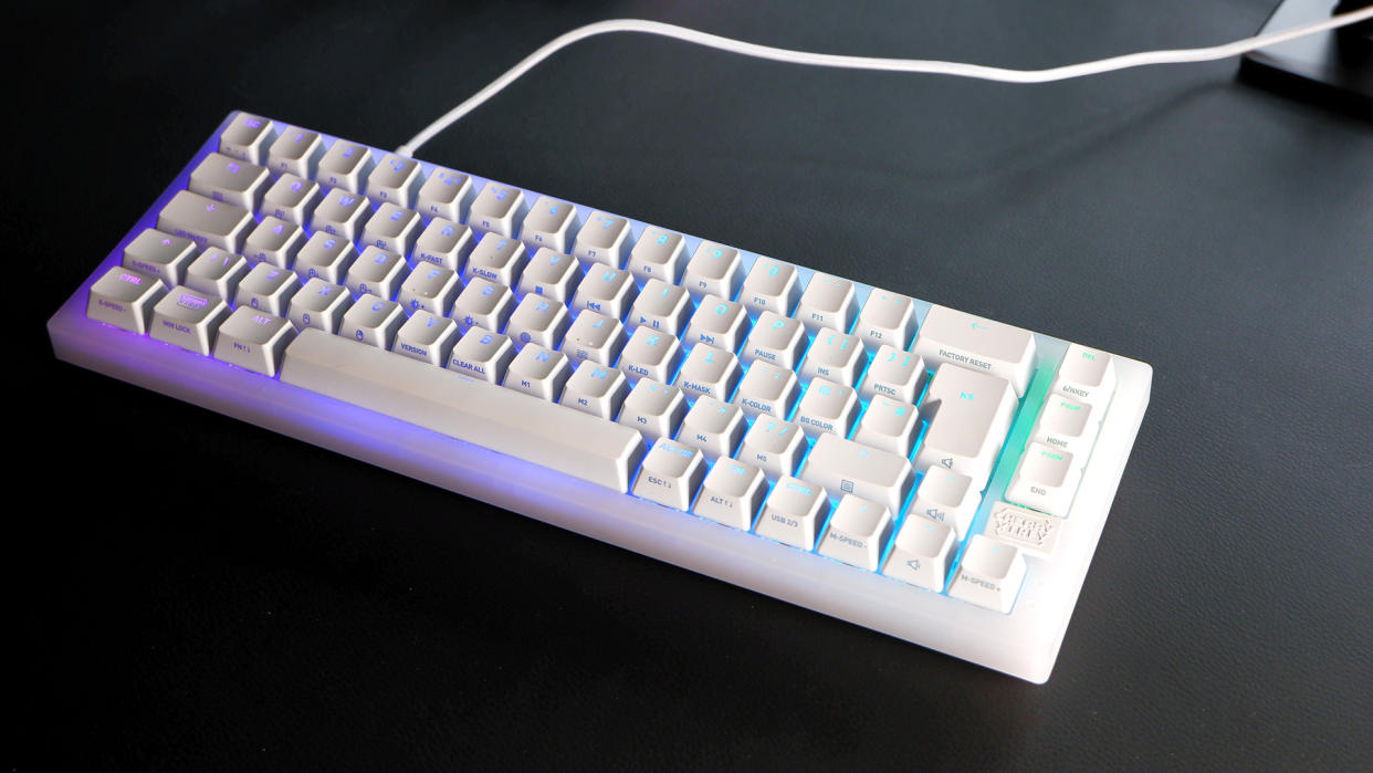  The Cherry K5V2 gaming keyboard with new Cherry MX2A switches on a desk. 