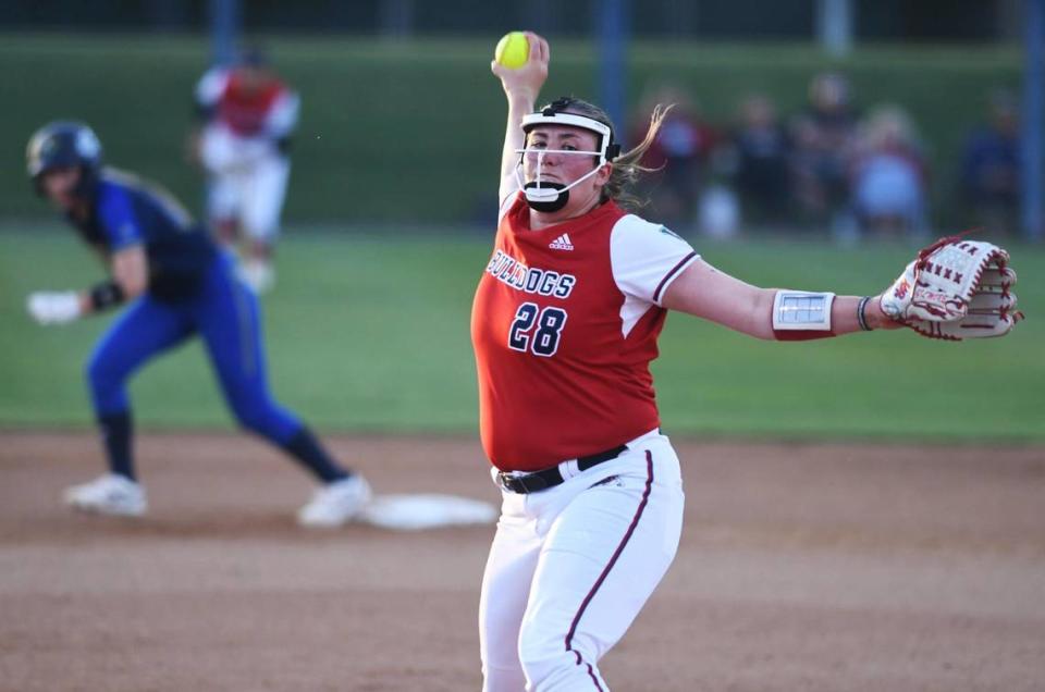 Fresno State’s Taylor Gilmore pitches against Nevada in the first of a 3-game series against the Wolfpack Friday, April 21, 2023 in Fresno.