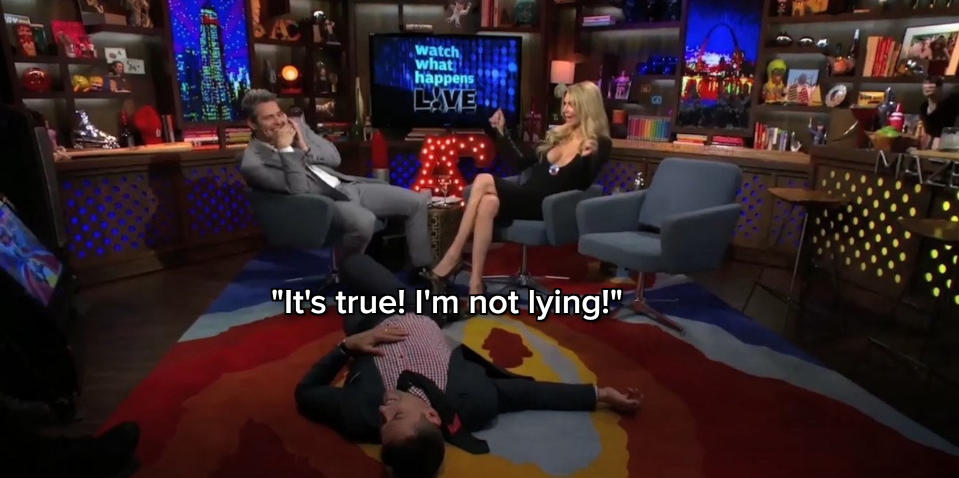 Andy Cohen and Mark Consuelos reacting to Brandi Glanville on Watch What Happens Live