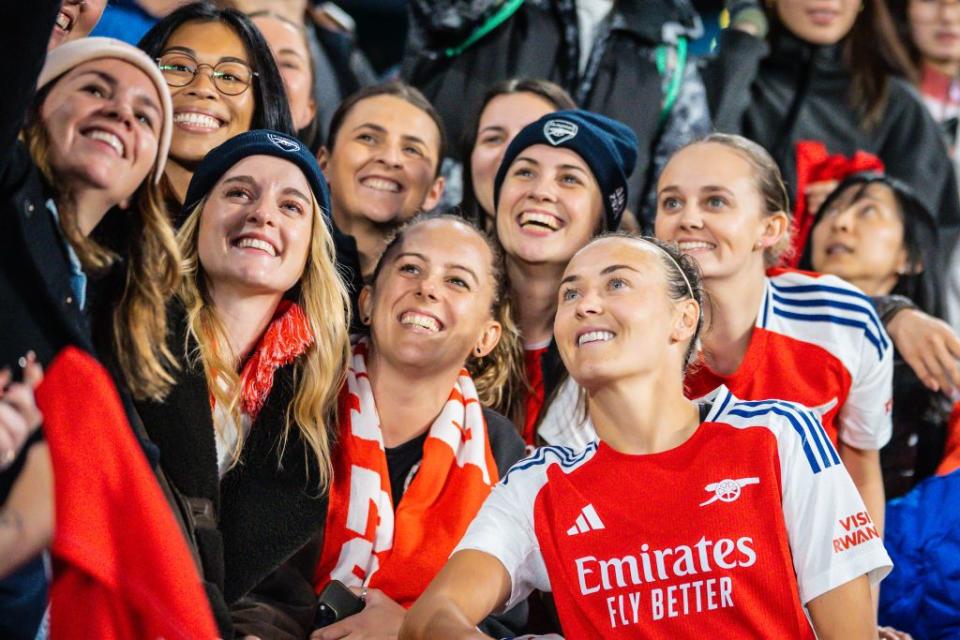 melbourne, australia may 24 caitlin foord of arsenal women fc with fans after beating the a league all stars women team during the global football week at marvel stadium on may 24, 2024 in melbourne, australia photo credit should read chris putnamfuture publishing via getty images