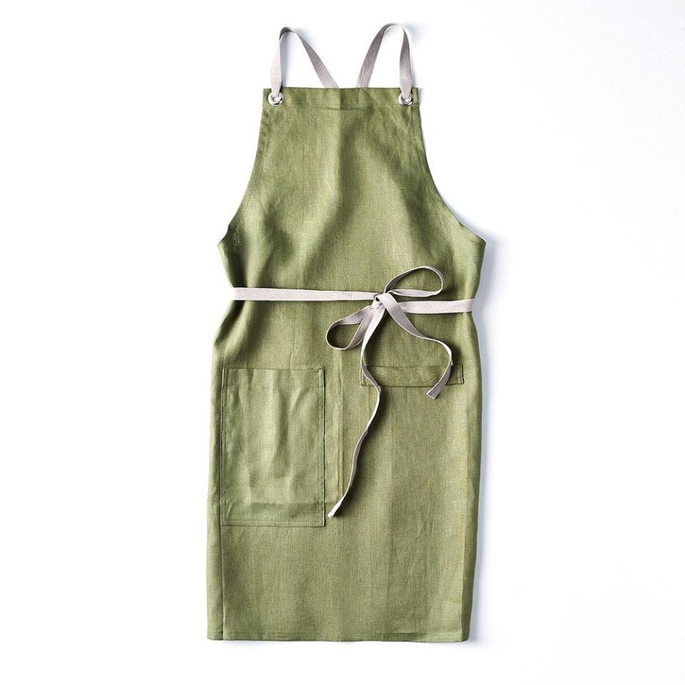 3) Cross-Back Linen Kitchen Apron