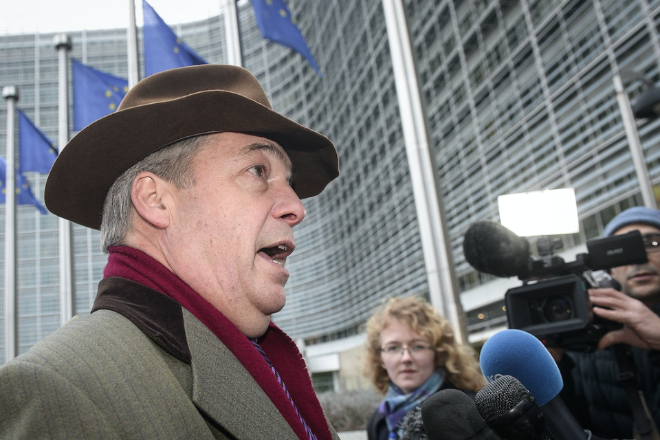 Nigel Farage at talks in Brussels on Monday (Picture: Rex)