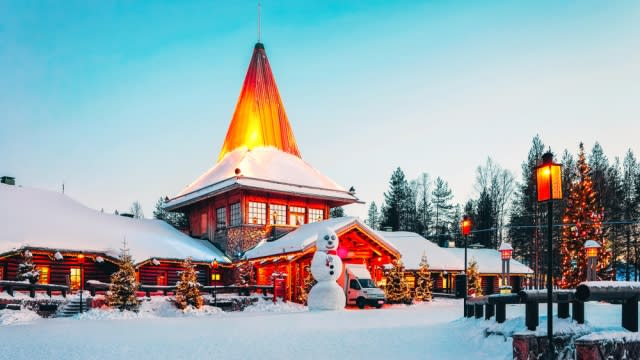 Snowman at Santa Office of Santa Claus Village in Rovaniemi, Finland, known as Santa Claus's hometown.