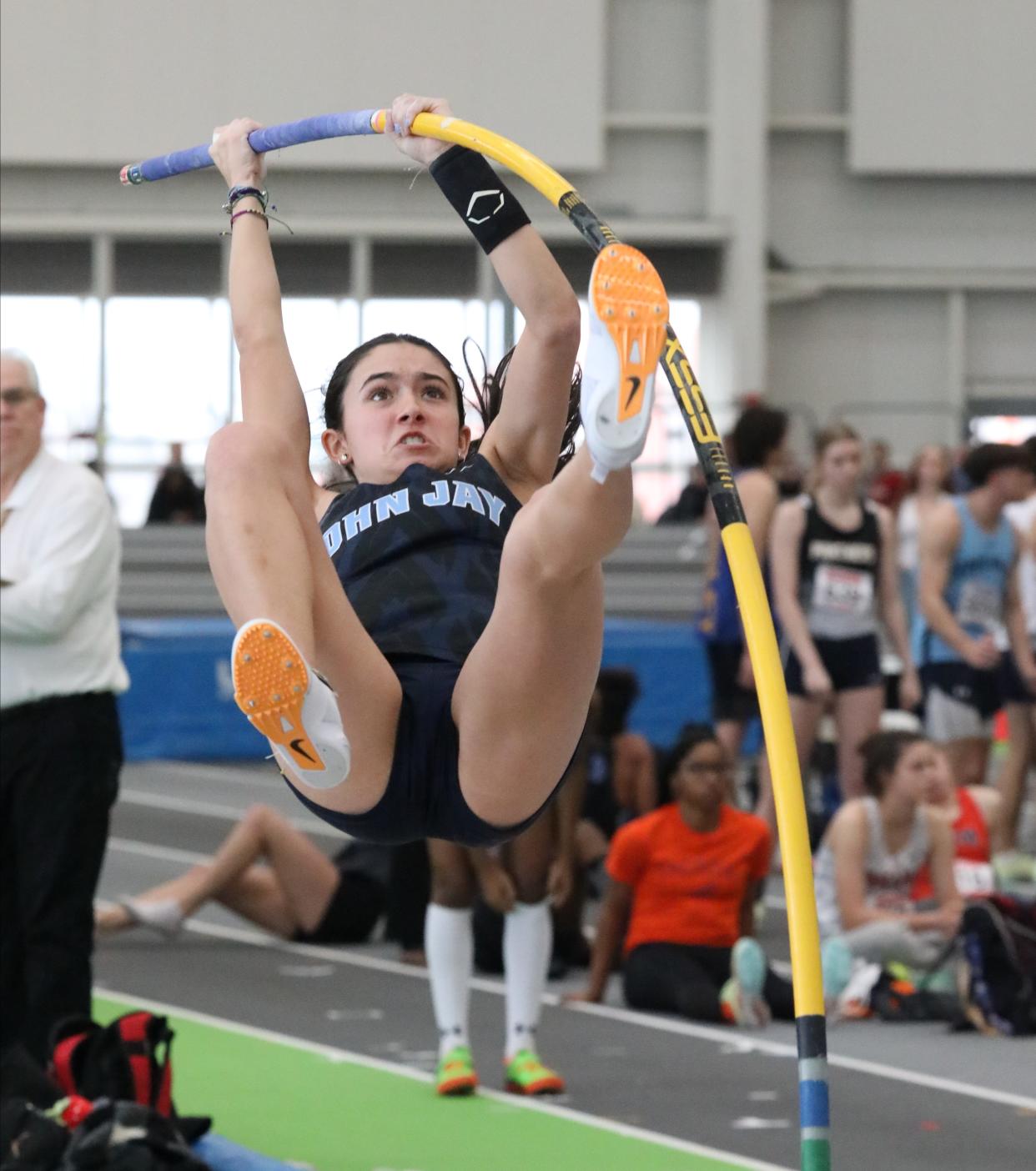 Maia Perillo from John Jay-East Fishkill competes in the girls pole vault during the New York State Indoor Track and Field Championships, at the Ocean Breeze Athletic Complex on Staten Island, March 4, 2023. 