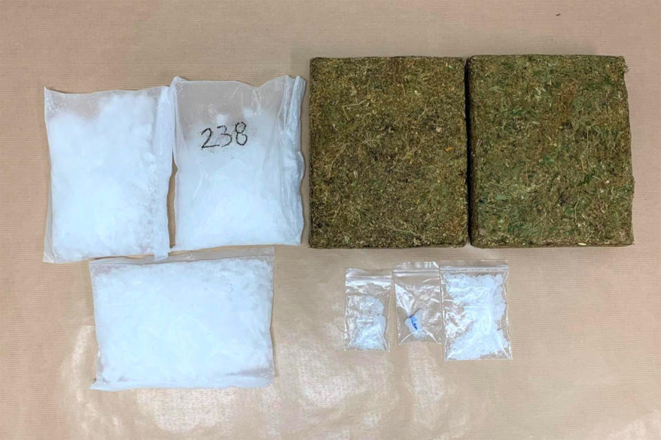 "Ice" and cannabis seized from a suspect's residential unit in the vicinity of Edgedale Plains on Tueday (16 February). (PHOTO: CNB)