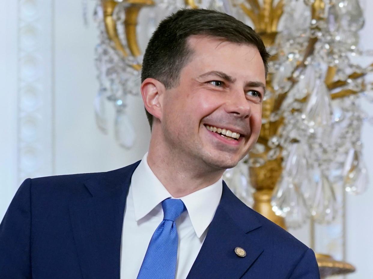 Transportation Secretary Pete Buttigieg arrives for an event with President Joe Biden to celebrate Pride Month in the East Room of the White House, Wednesday, June 15, 2022, in Washington.