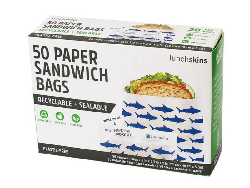 Lunchskins Recyclable and Sealable Paper Sandwich Bags, Shark, 50 Count