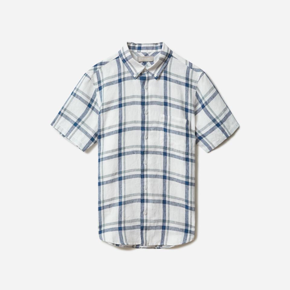 The Linen Short-Sleeve Standard Fit Shirt - White Windowpane