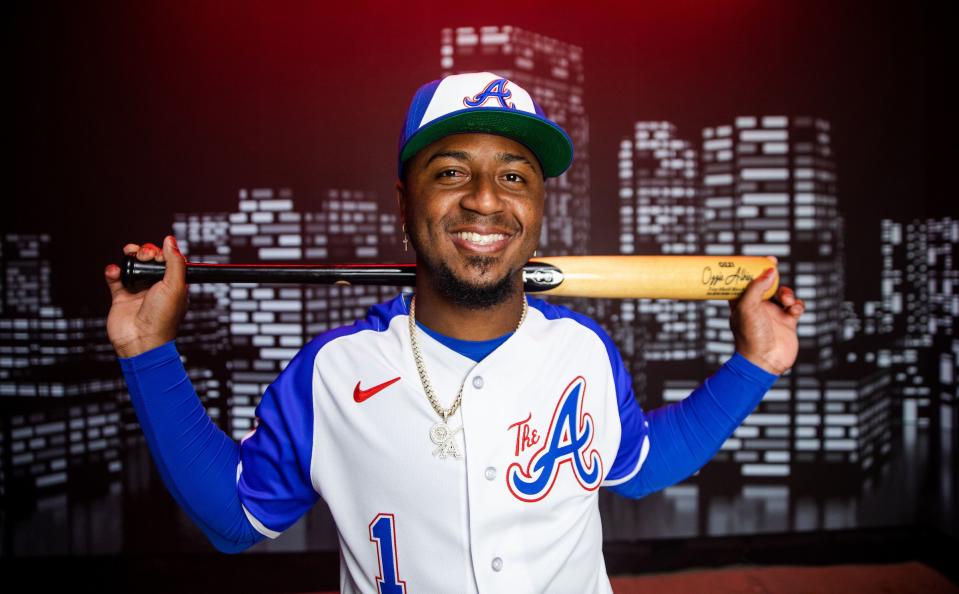 NORTH PORT, FLORIDA - FEBRUARY 21: Ozzie Albies of the  Atlanta Braves poses for a photo during Spring Training at CoolToday Park on February 21, 2023 in Venice, Florida. (Photo by Octavio Jones/Atlanta Braves)