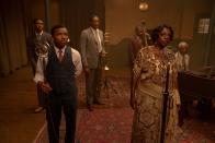 <p><strong>Production design by Mark Ricker; set decoration by Karen O'Hara and Diana Stoughton.</strong><br><br>Although George C. Wolfe’s adaptation of August Wilson’s 1982 play <em>Ma Rainey's Black Bottom</em> is a vignette of the music scene of the Roaring ’20s, glitz and glamour are far from what Ma Rainey (Viola Davis), ‘‘Queen of the Blues,’’ and her band (Chadwick Boseman, Coleman Domingo, Michael Potts, and Glynn Turman) experience in Chicago, as the singer fights for control over her music in a time of racial prejudices and injustices. </p><p>The film is set in Chicago but was actually filmed in Wilson’s hometown of Pittsburgh, so production designer Mark Ricker had some studying to do to get all the details of a 1920s-era Windy City right and ready for action. </p><p>Ricker was able to find the perfect location for the recording studio fitting Wolfe’s description: “a fantastic small vaudeville Victorian theater,” according to production notes. Unfortunately, a few days before shooting, that location fell through, so Ricker and his team built a studio on a soundstage. In the end the mishap worked in their favor, as they were able to add details that they wouldn’t have in the other location.</p><p>A huge part of the film was the claustrophobic atmosphere and heat the characters were feeling (indoors and outdoors) that, in turn, would make viewers uncomfortable. The design of a basement rehearsal room was especially crucial. Although Wolfe pictured a windowless room, Ricker and the cinematographer, Tobias Schliessler, decided to add one window to display the source of the heat and add a temporal quality. “We were literally going to track the light moving over the course of the film, and we’re very cognizant of the light as it pertains to the heat on this hot day in July in Chicago in 1927,” Ricker noted.</p>