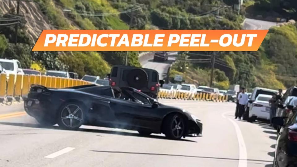 McLaren 650S Driver Uses Parked Cars as Guardrails Leaving Malibu Car Meet photo