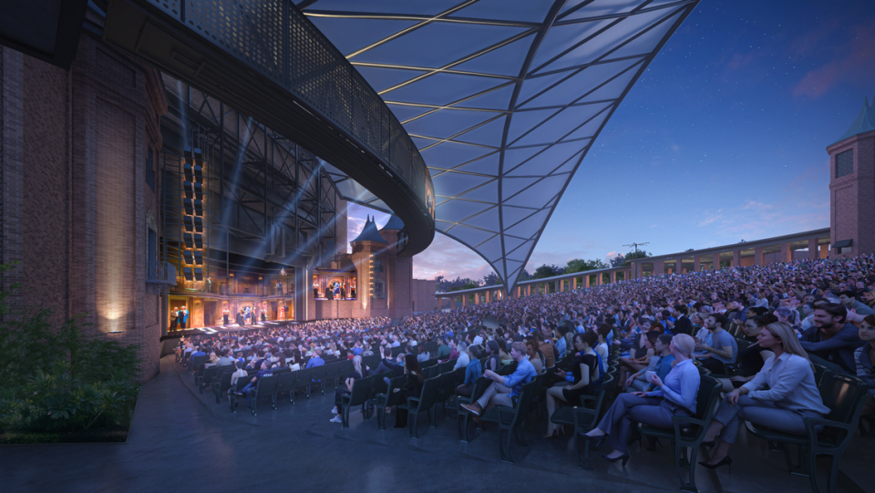 Rendering of the canopy at Starlight Theatre, which will cover the front 3,200 seats in the outdoor venue, allowing for more matinee performances out of the sun. Construction is slated to start in 2024.