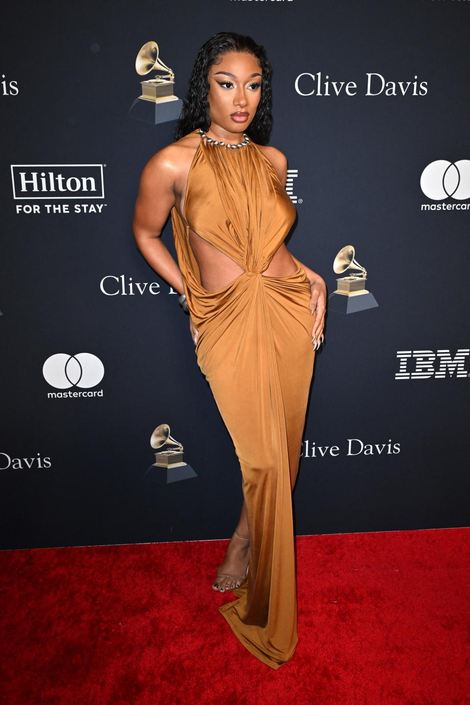 Megan Thee Stallion arrives for the Recording Academy and Clive Davis' Salute To Industry Icons pre-Grammy gala. Her recent diss track "Hiss" hit No. 1 on the Billboard Hot 100.