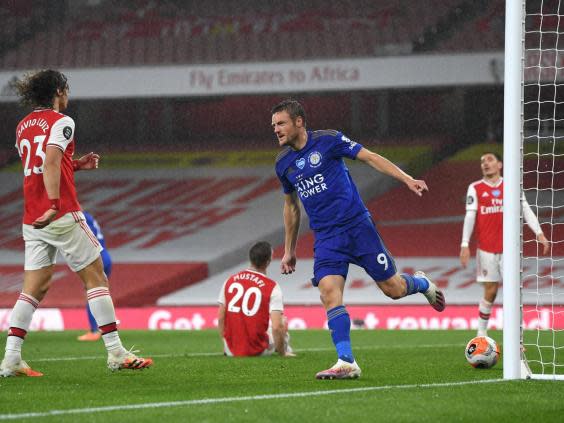 Vardy celebrates equalising for Leicester (Getty)