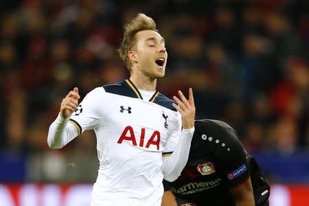 Soccer Football - Bayer Leverkusen v Tottenham Hotspur - UEFA Champions League Group Stage - Group E - BayArena, Leverkusen, Germany - 18/10/16 Tottenham's Christian Eriksen reacts Reuters / Wolfgang Rattay Livepic