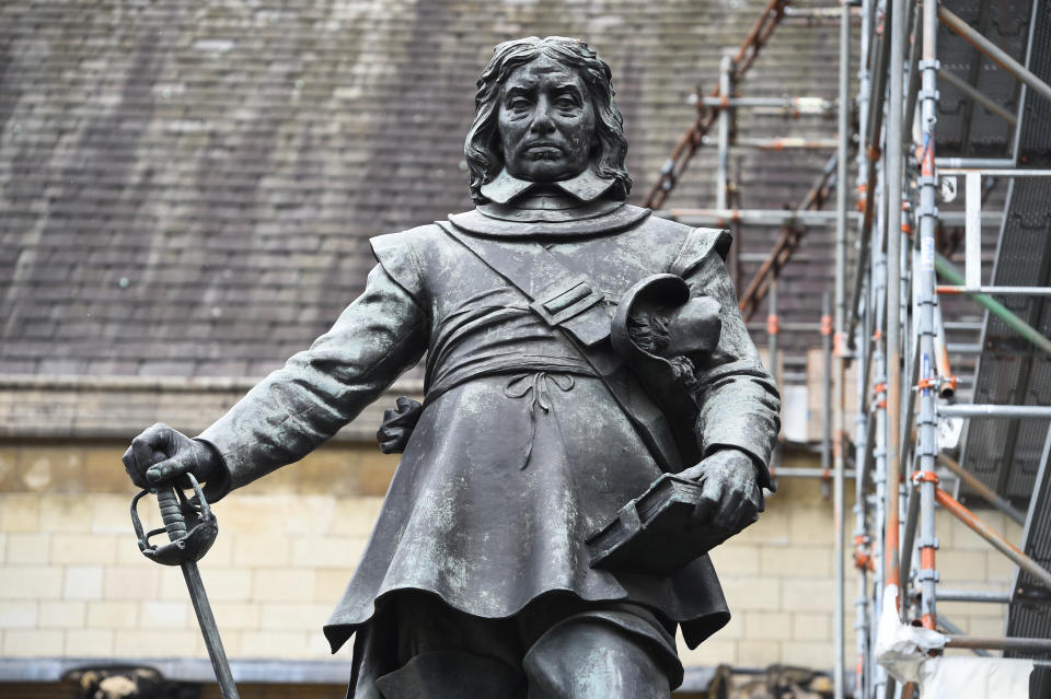 A statue of Oliver Cromwell in Parliament Square, London.