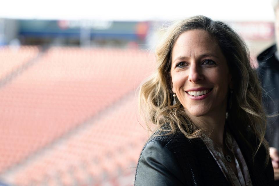 National Women's Soccer League Commissioner Jessica Berman speaks during a news conference announcing the return of the Utah Royals, Saturday, March 11, 2023, in Sandy, Utah. The Royals are returning to Utah and the NWSL. The NWSL and Major League Soccer's Real Salt Lake announced the second iteration of the Utah Royals on Saturday. The Royals were part of the NWSL for three seasons from 2018 to 2020. (Ryan Sun/The Deseret News via AP)