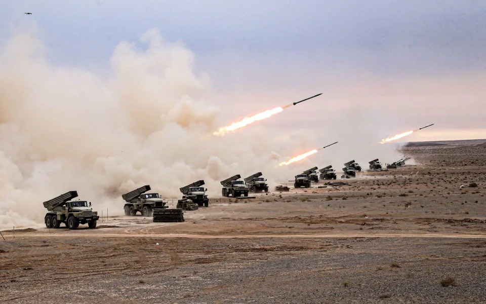 Missiles launched during a ground force drill by the Iranian army, October 2023