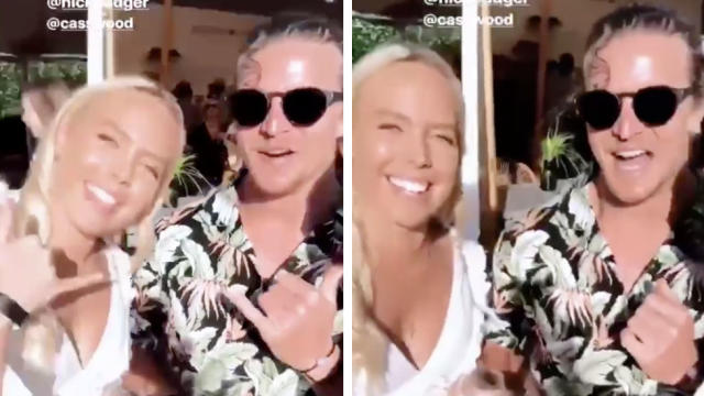 Nick ‘Honey Badger’ Cummins and his ex girlfriend Cassandra Wood reunited yesterday at an event in Sydney. Source: Instagram/BrittanyHockley